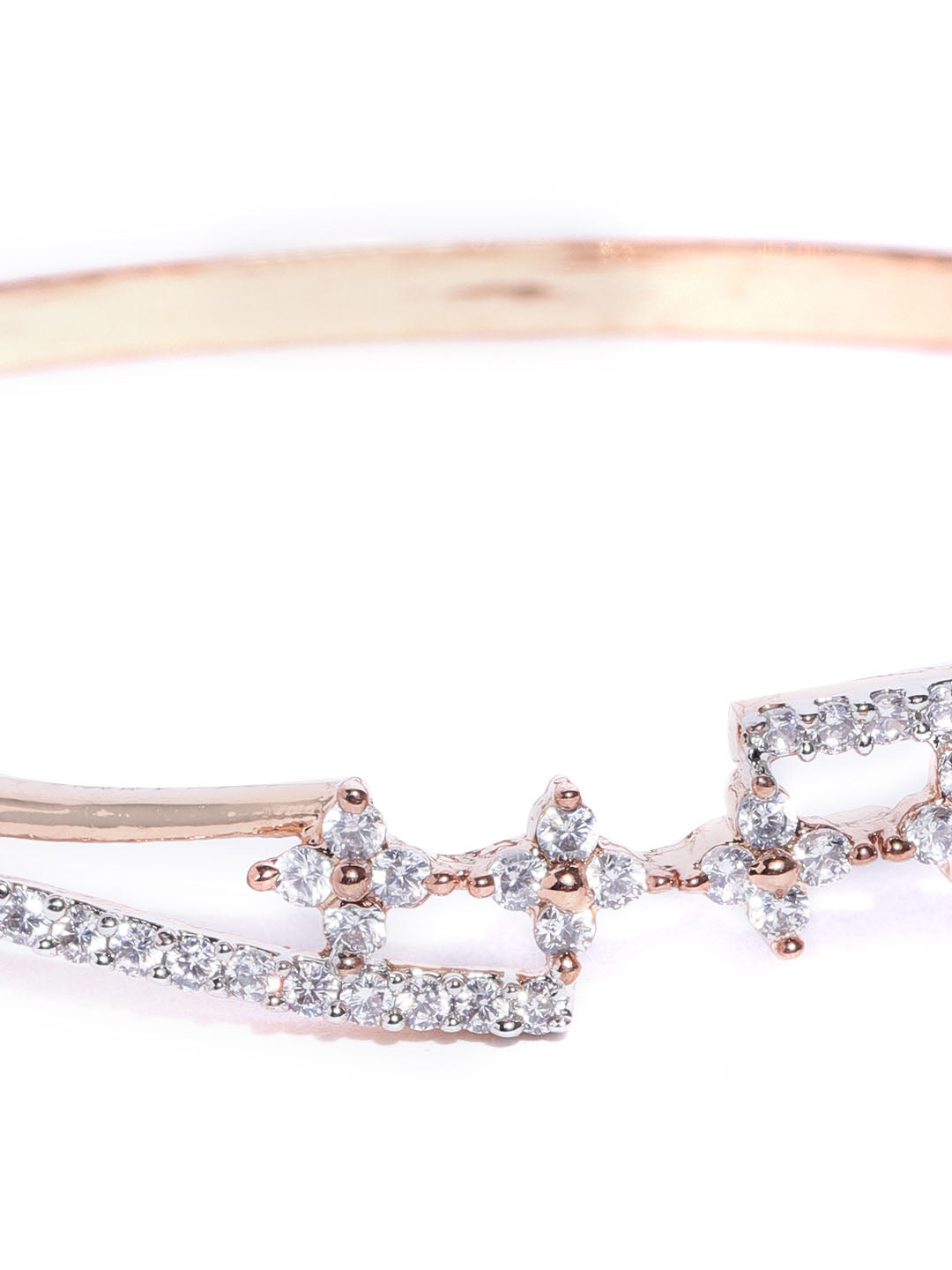 Priyaasi Rose Gold-Plated American Diamond Studded Bracelet in Floral Pattern
