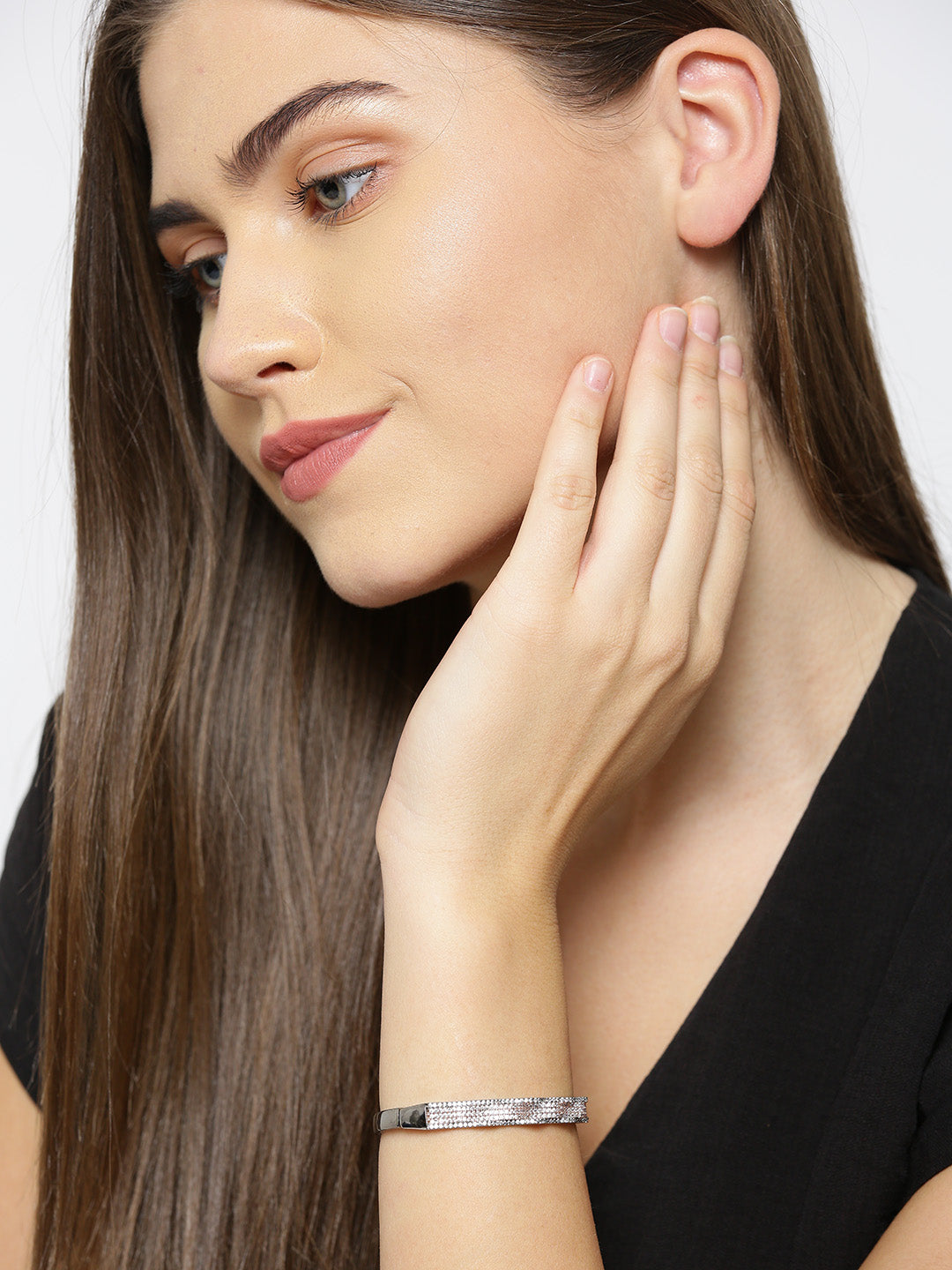 Gunmetal-Plated American Diamond Studded Bracelet
