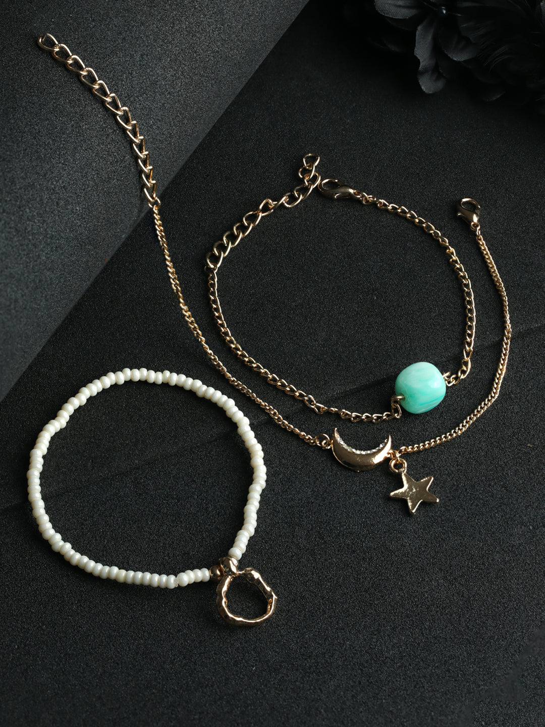 Prita Artificial Stone Rose Gold Plated Link Bracelet Set of 3