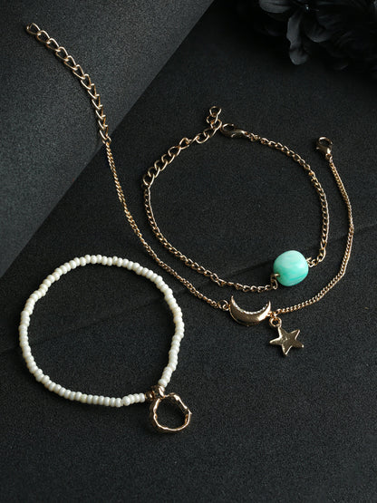 Prita Artificial Stone Rose Gold Plated Link Bracelet Set of 3