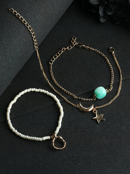 Prita Artificial Stone Rose Gold Plated Link Bracelet Set of 3