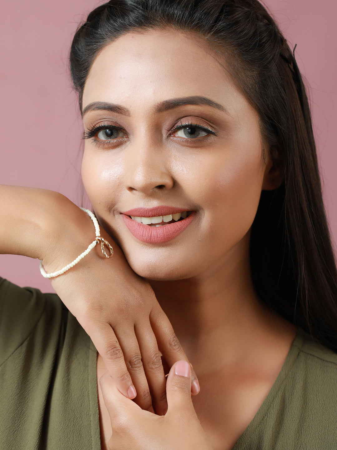 Prita Artificial Stone Rose Gold Plated Link Bracelet Set of 3