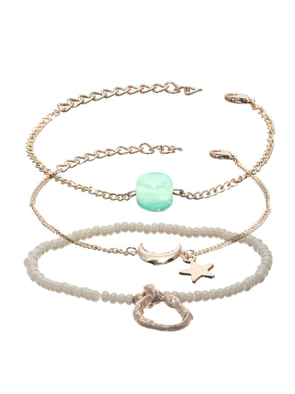 Prita Artificial Stone Rose Gold Plated Link Bracelet Set of 3