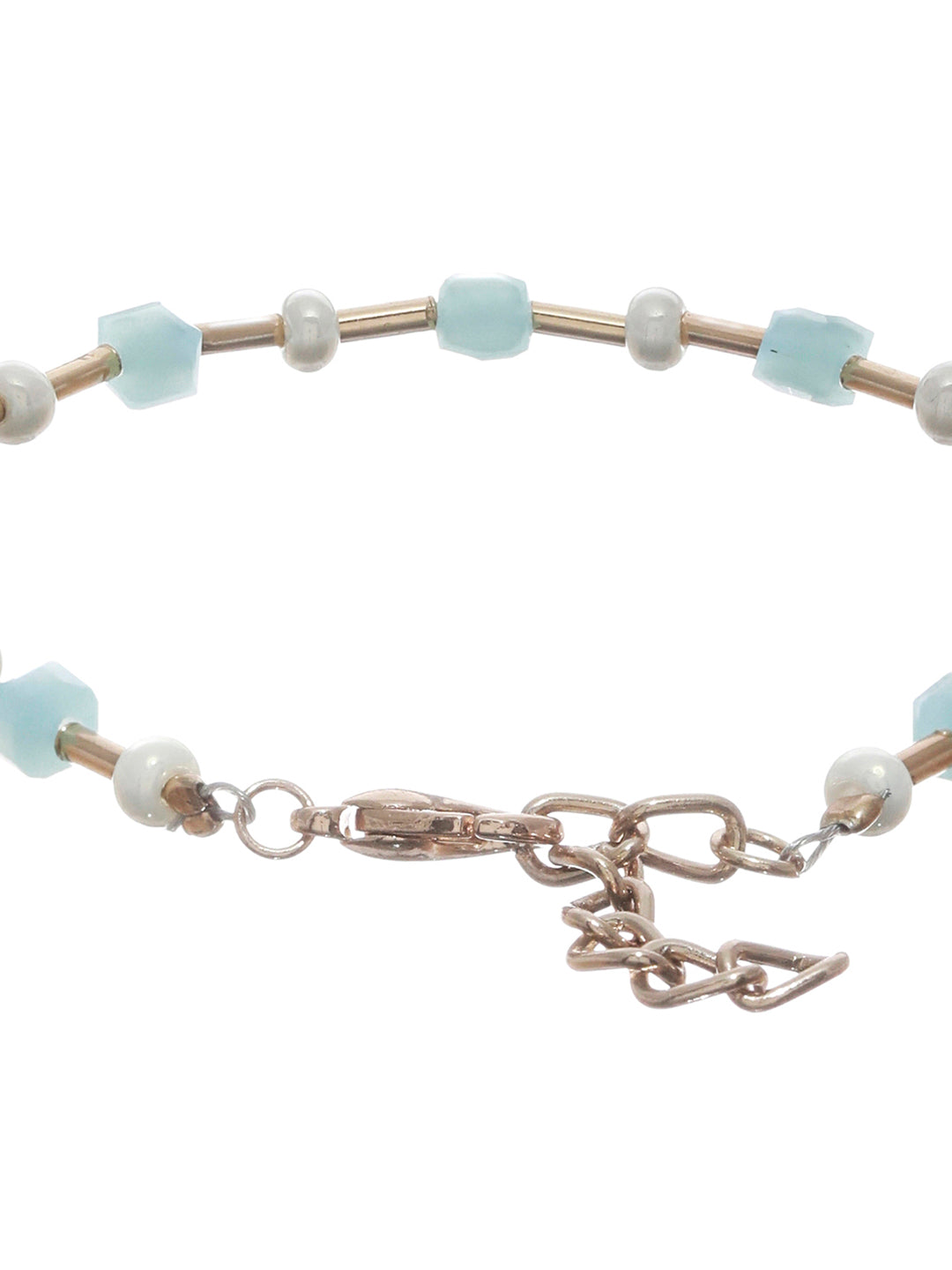 Prita Colorful Artificial Stones Rose Gold Plated Link Bracelet Set of 3