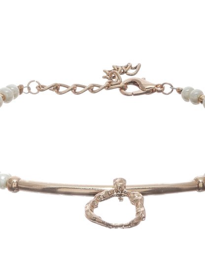 Prita Colorful Artificial Stones Rose Gold Plated Link Bracelet Set of 3