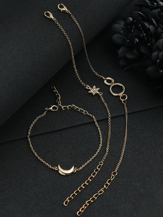 Prita Floral American Diamond Rose Gold Plated Link Bracelet