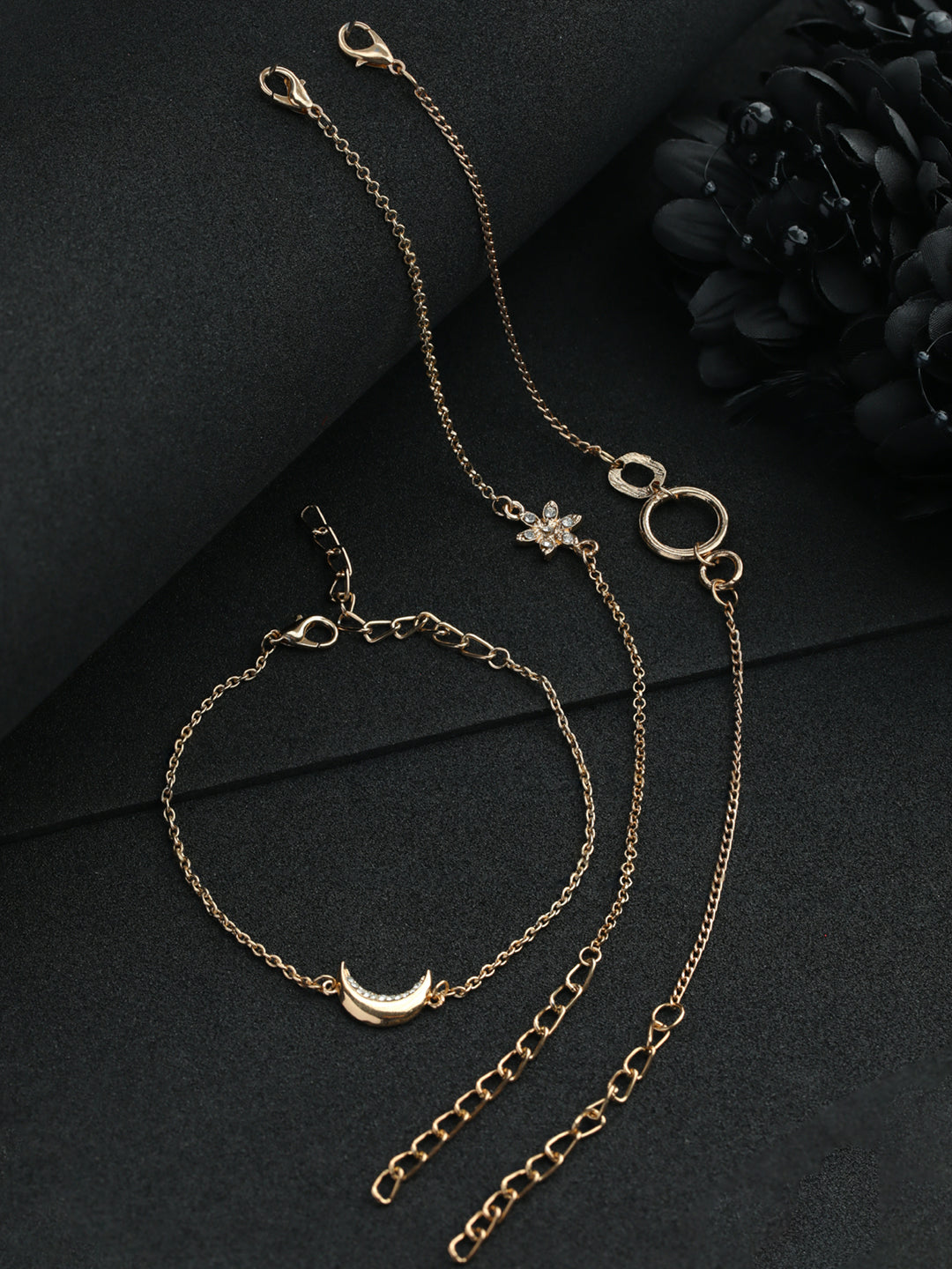Prita Floral American Diamond Rose Gold Plated Link Bracelet