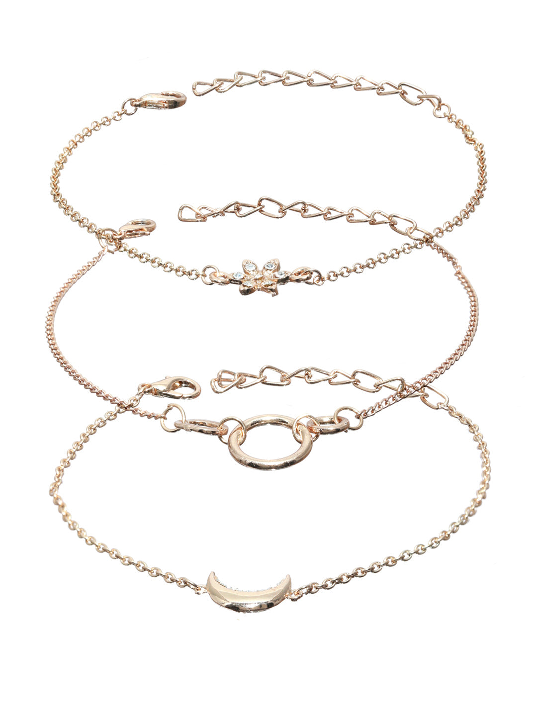 Prita Floral American Diamond Rose Gold Plated Link Bracelet
