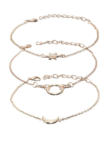Prita Floral American Diamond Rose Gold Plated Link Bracelet