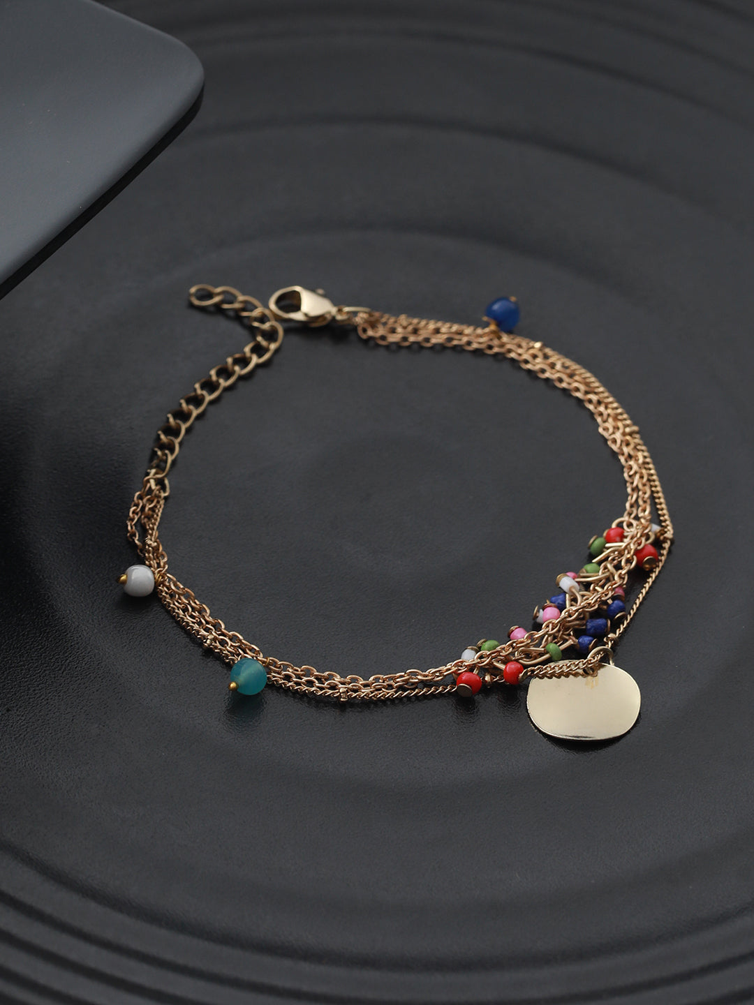 Prita by Priyaasi Multilayer Beaded Link Coin Gold-Plated Bracelet