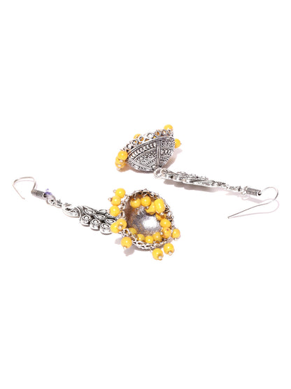 Peacock Inspired German Silver Oxidised Handmade Dangler Jhumki Earrings