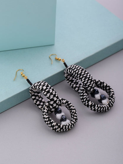 Black And White Inter looped Circular Drop Earrings