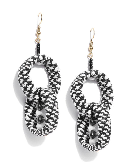 Black And White Inter looped Circular Drop Earrings