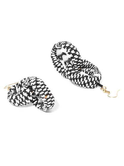 Black And White Inter looped Circular Drop Earrings