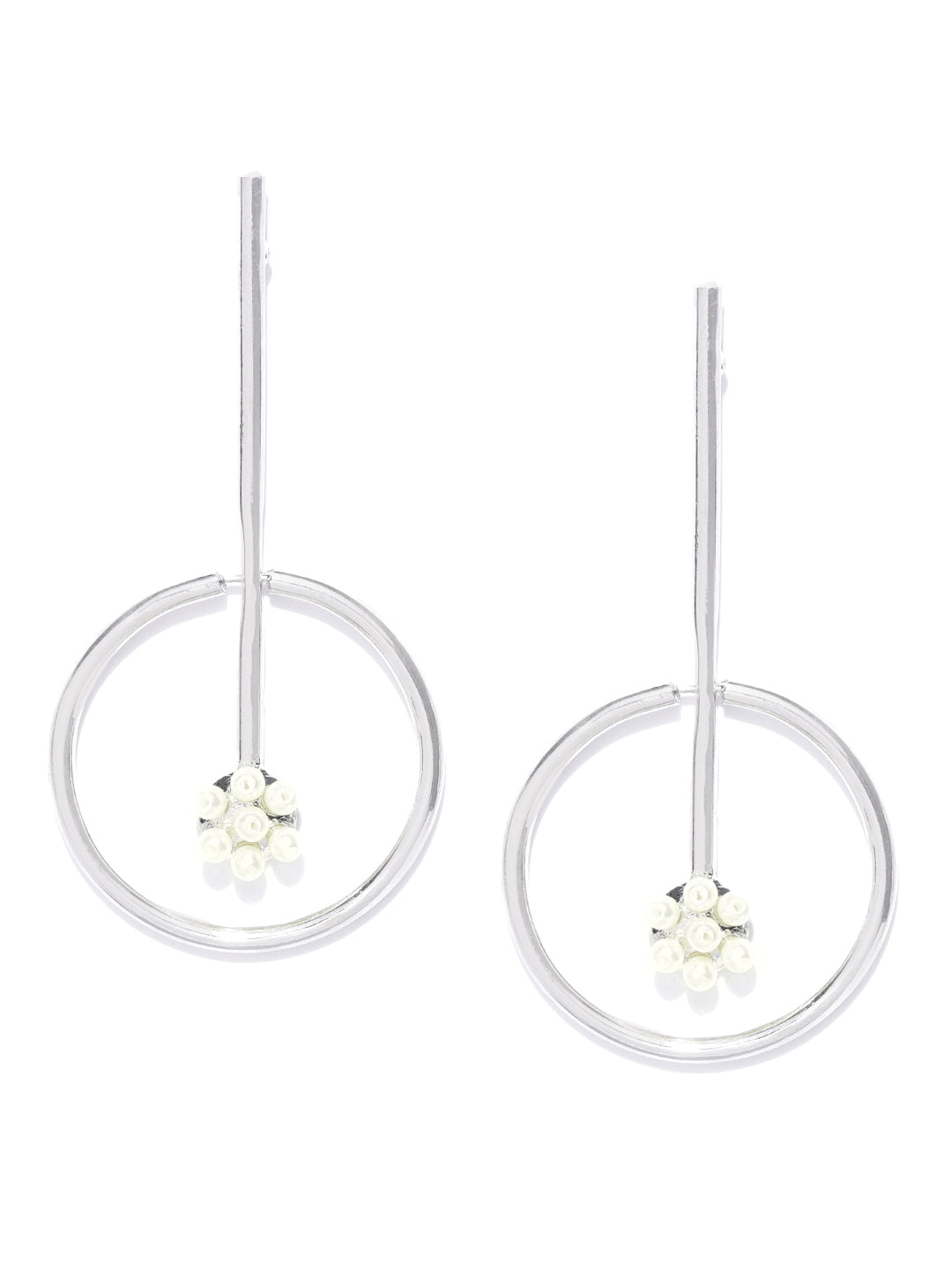 Designer Silver-Toned Hoops Hanging Handcrafted Drop Earrings