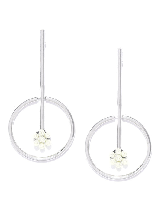 Designer Silver-Toned Hoops Hanging Handcrafted Drop Earrings