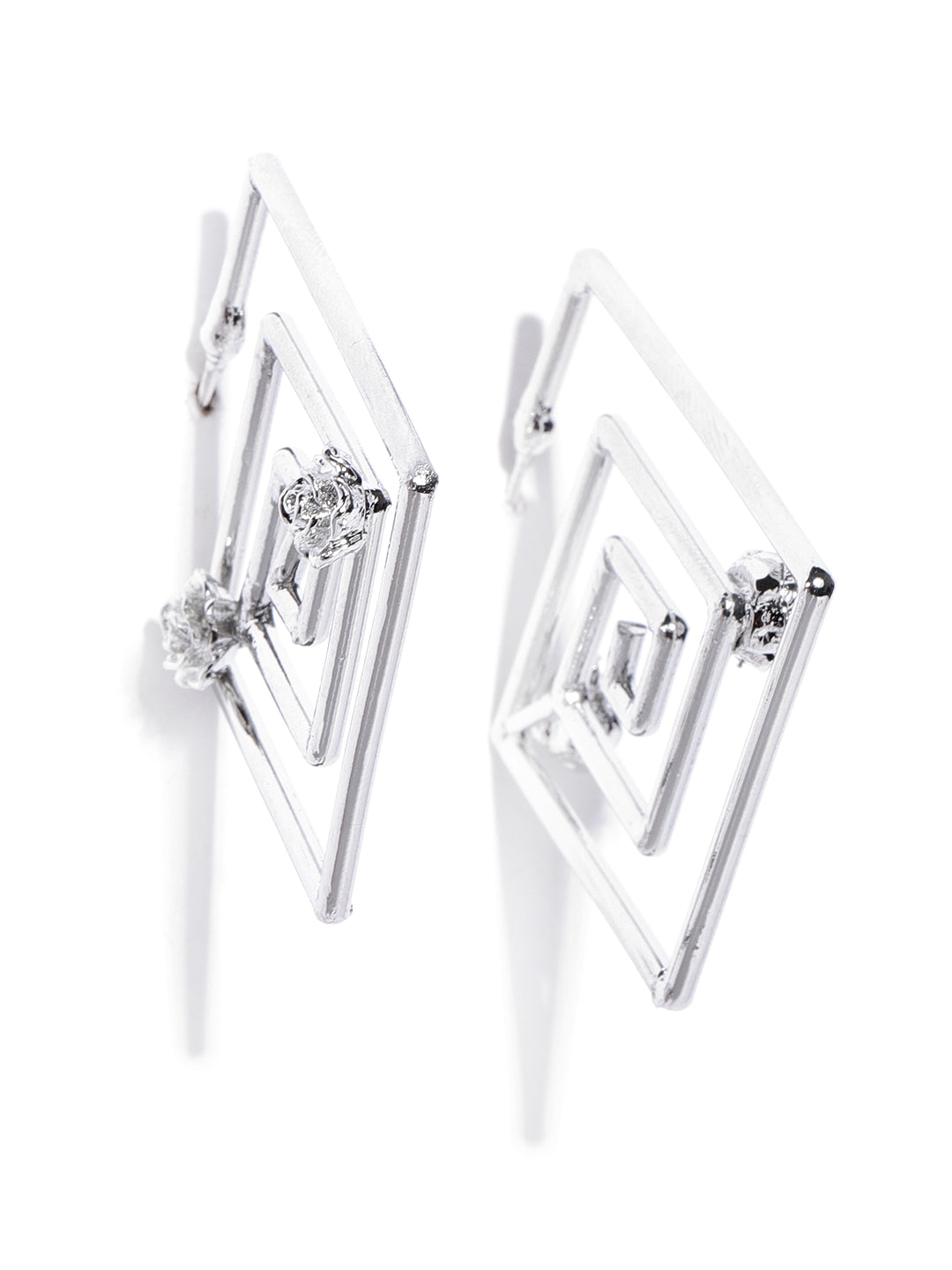 Designer Silver Plated Spiral Squares Rose Pattern Geometric Drop Earrings