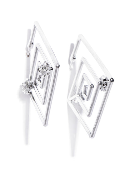 Designer Silver Plated Spiral Squares Rose Pattern Geometric Drop Earrings