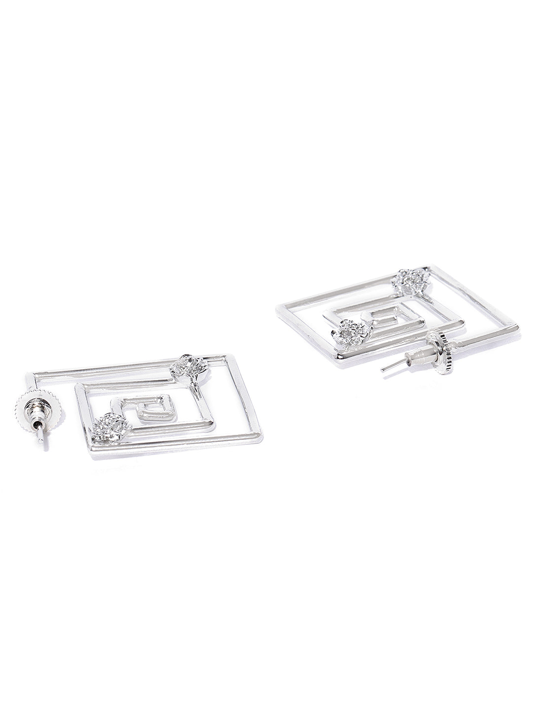 Designer Silver Plated Spiral Squares Rose Pattern Geometric Drop Earrings