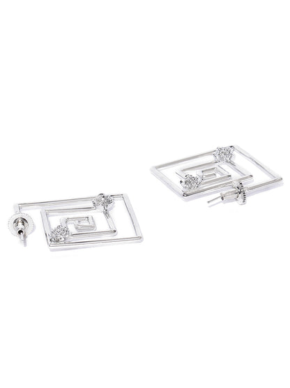 Designer Silver Plated Spiral Squares Rose Pattern Geometric Drop Earrings