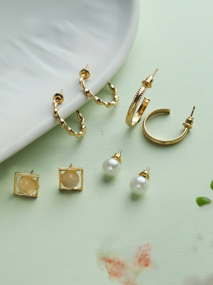 Prita Rose Gold Mini Hoops and Studs Set