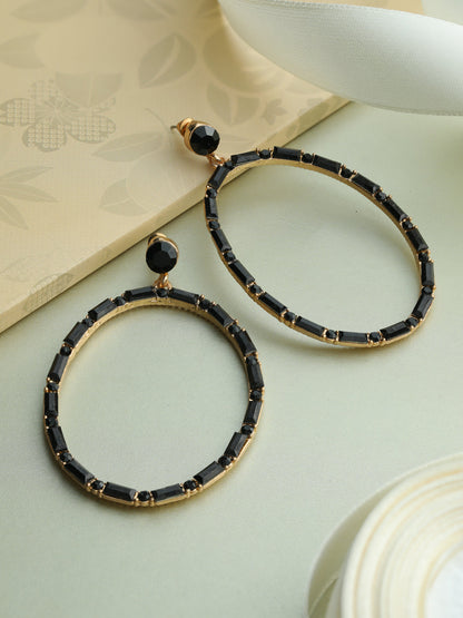 Prita Black Stone Studded Oversized Drop Earrings