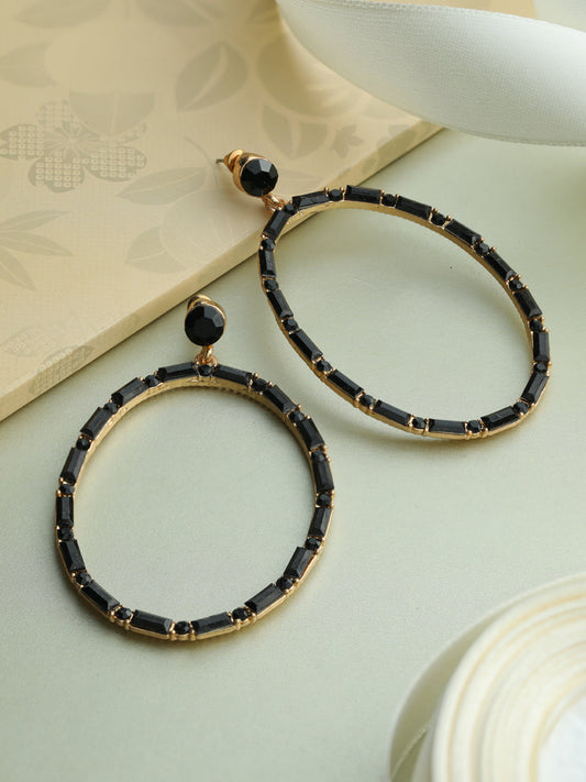 Prita Black Stone Studded Oversized Drop Earrings