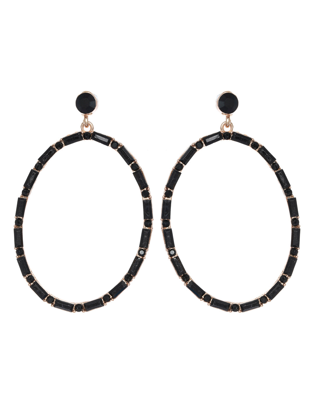 Prita Black Stone Studded Oversized Drop Earrings