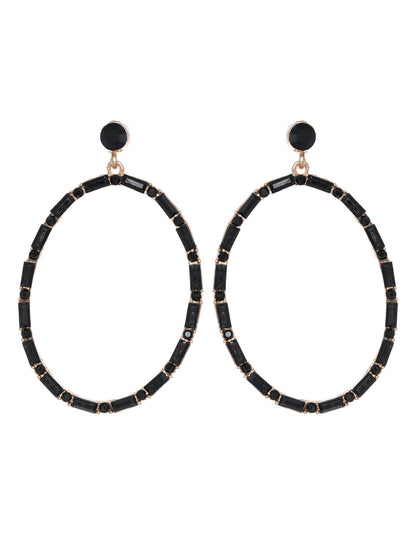 Prita Black Stone Studded Oversized Drop Earrings