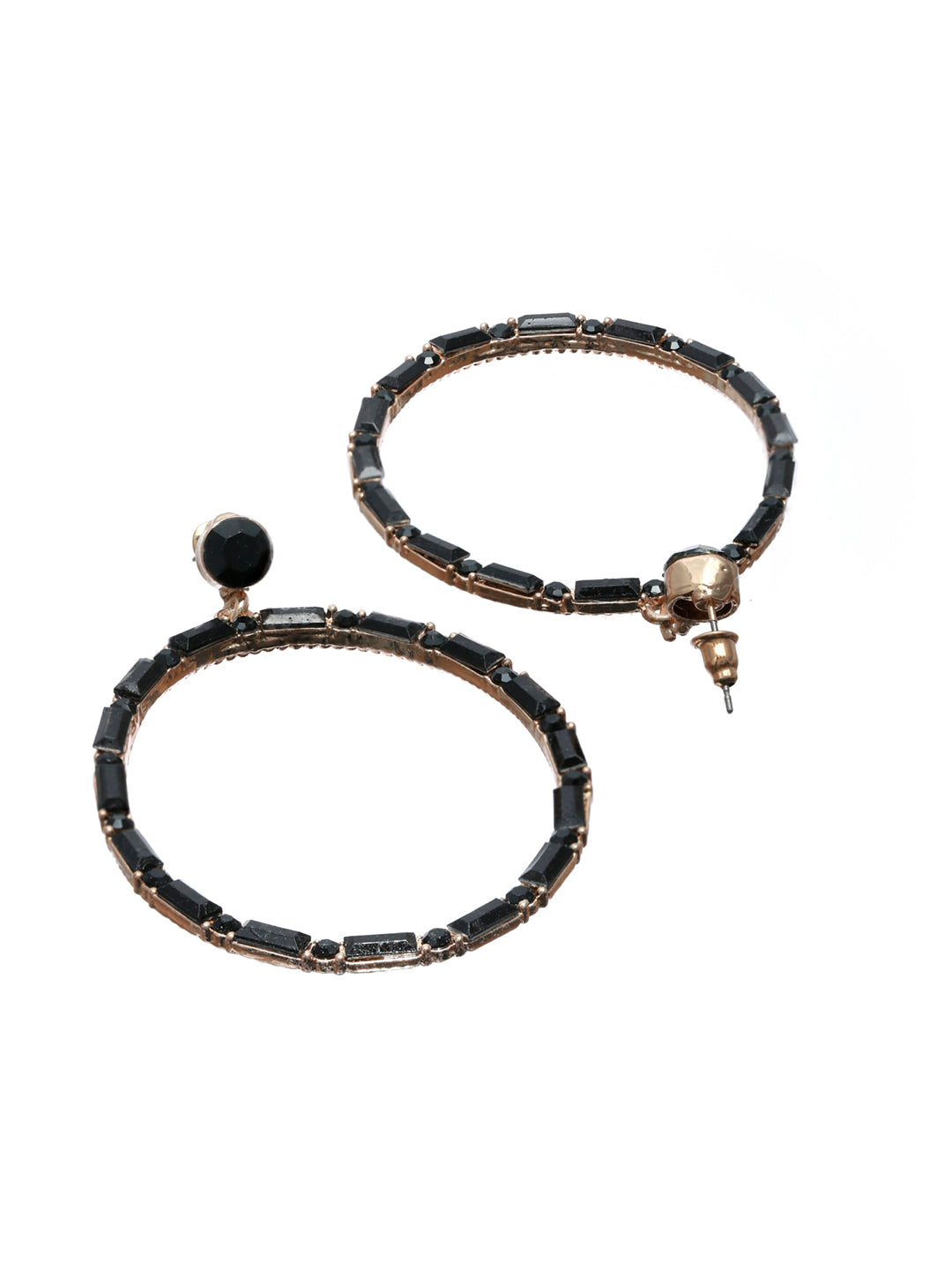 Prita Black Stone Studded Oversized Drop Earrings