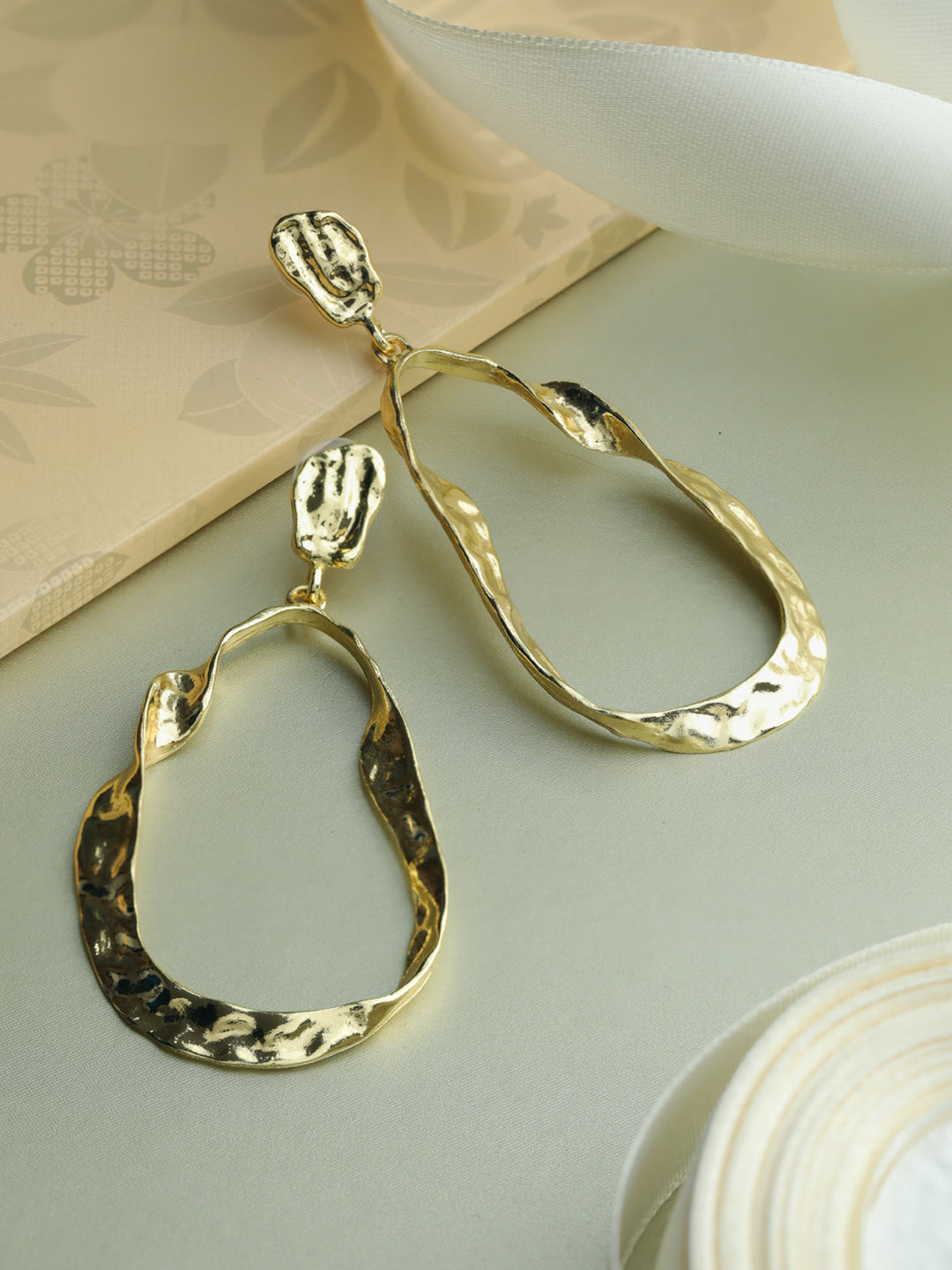 Prita Gold Plated Hammered Tear Drop Earrings