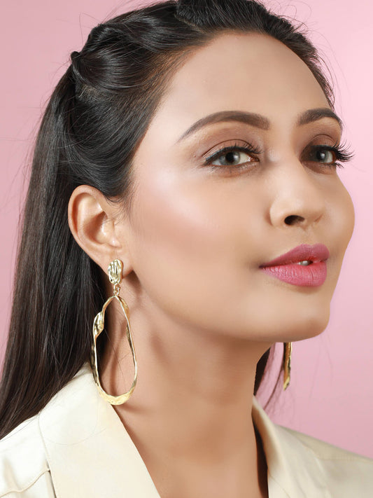 Prita Gold Plated Hammered Tear Drop Earrings
