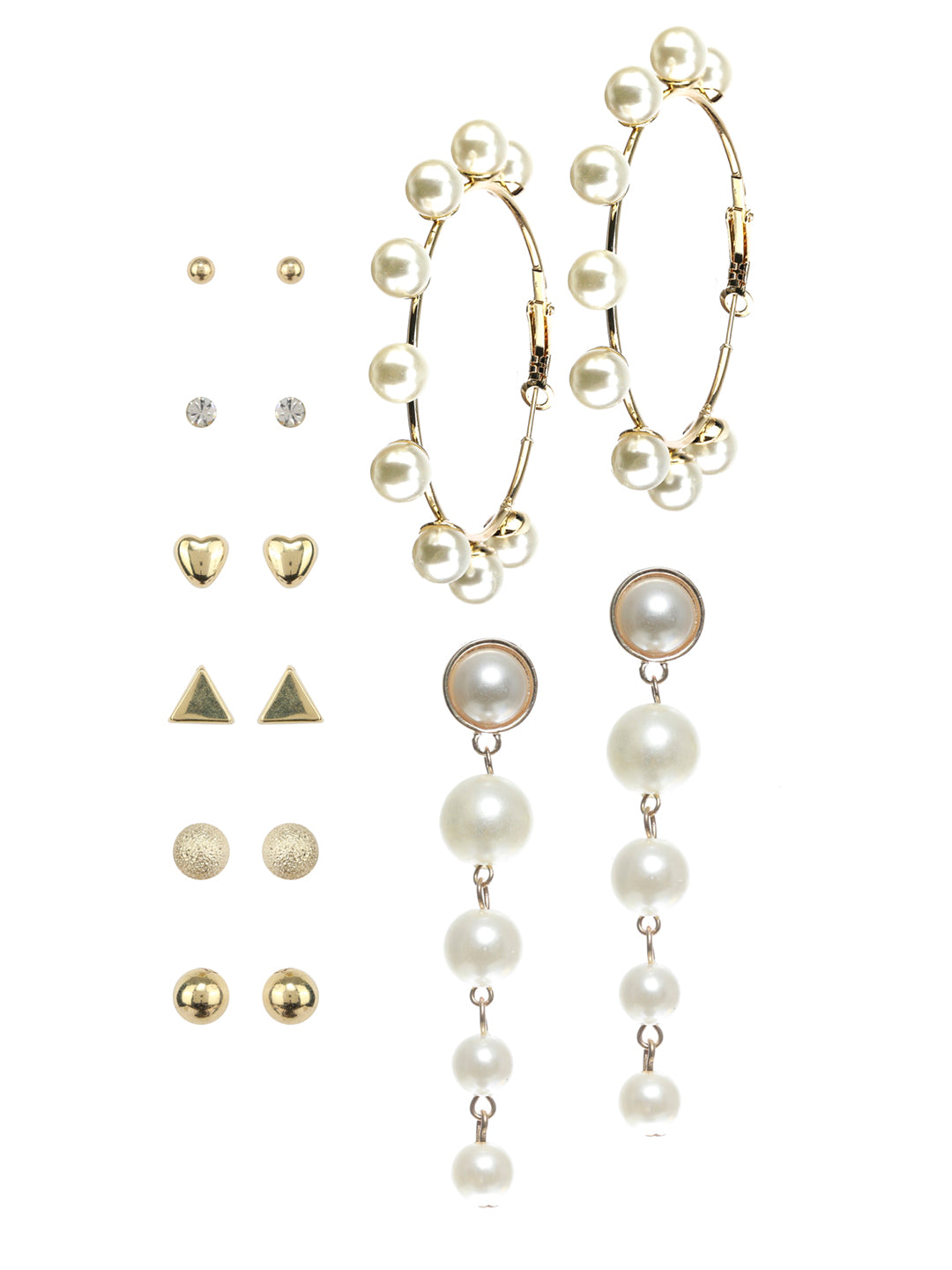 Prita Pearl Gold Plated Studs & Hoop Earrings Set of 8