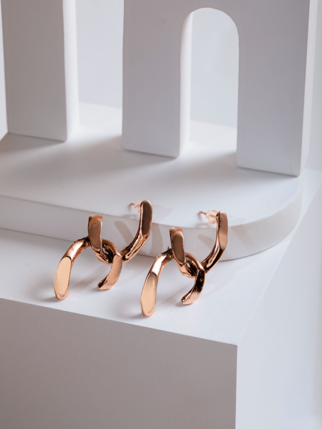 Textured Interlinked U Rose Gold-Plated Drop Earrings