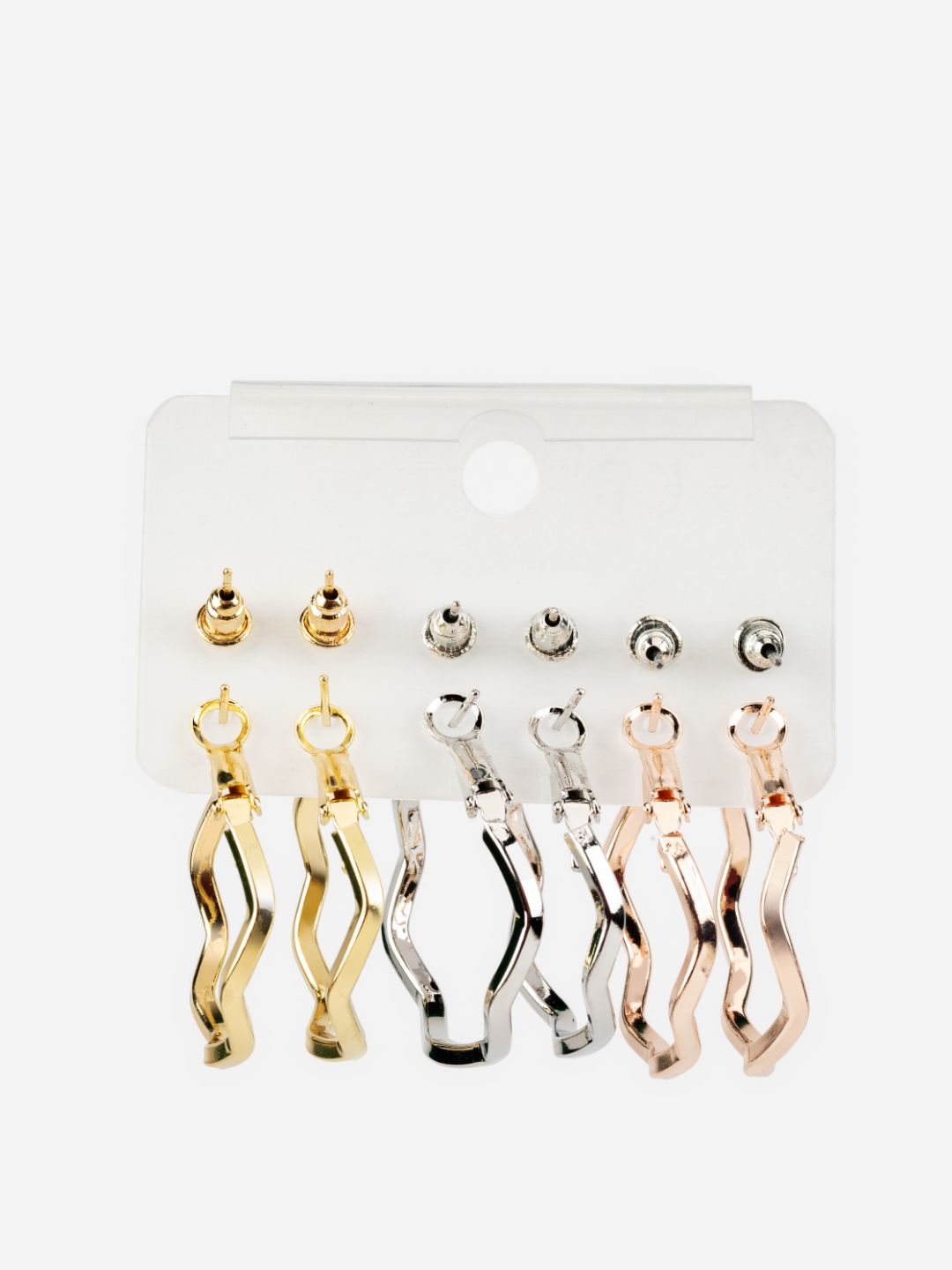 Solitaire Pearl Stud and Wave Hoop Earrings Set of 6