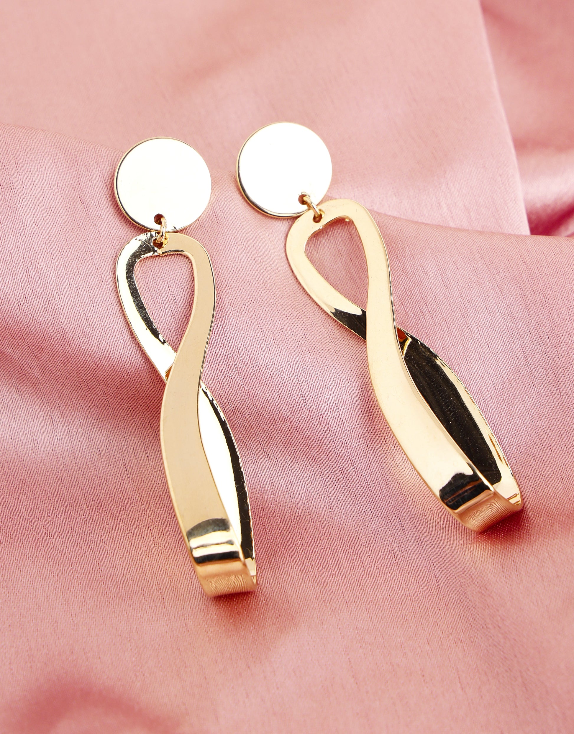 Prita by Priyaasi Golden Round Twist Long Drop Gold-Plated Earrings