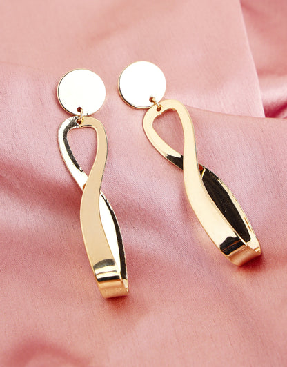 Prita by Priyaasi Golden Round Twist Long Drop Gold-Plated Earrings