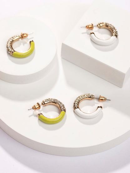 Prita by Priyaasi Green & White Studded Mini Half Hoops