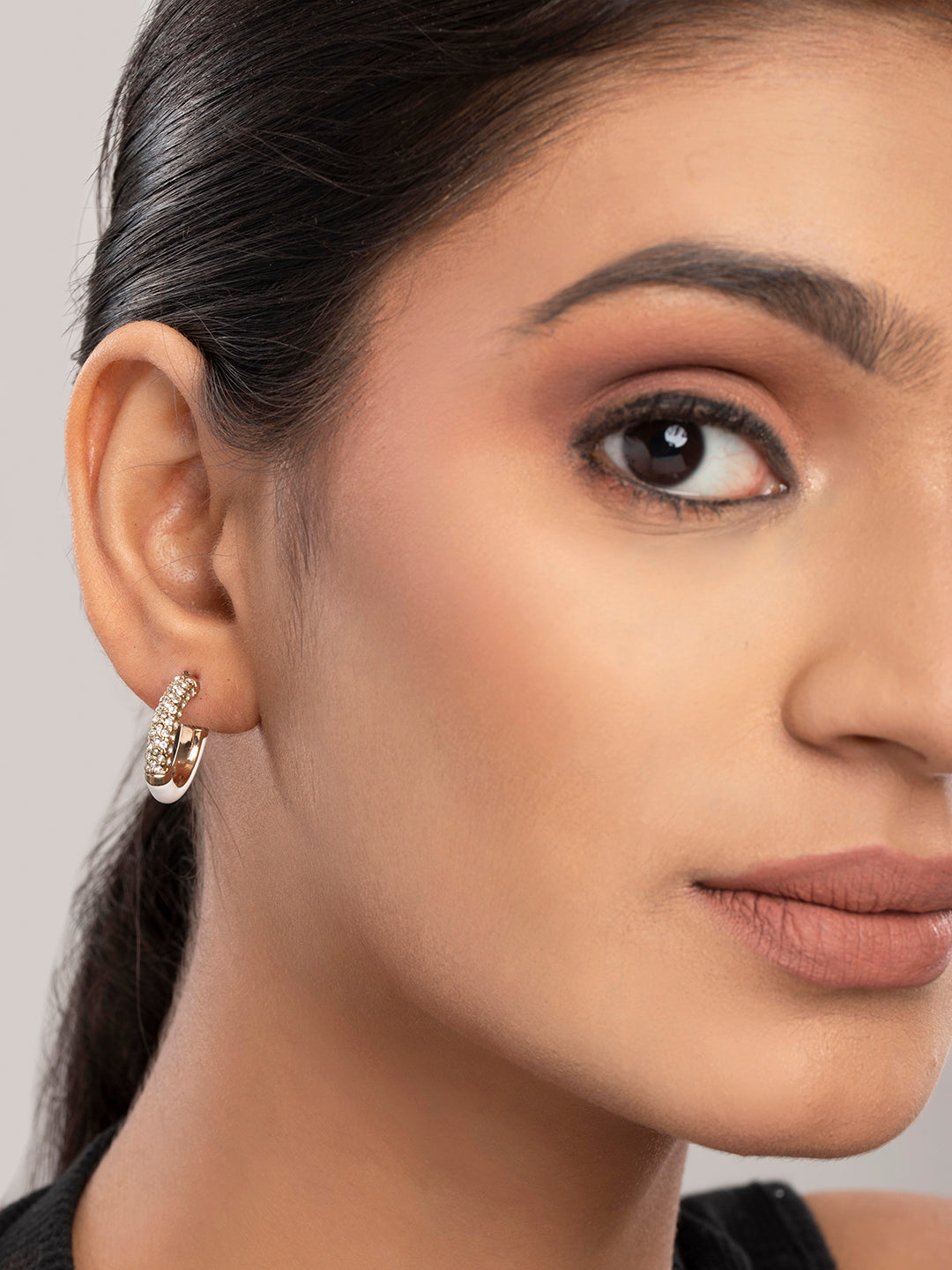 Prita by Priyaasi Green & White Studded Mini Half Hoops