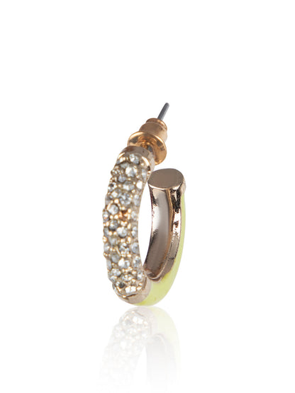 Prita by Priyaasi Green & White Studded Mini Half Hoops