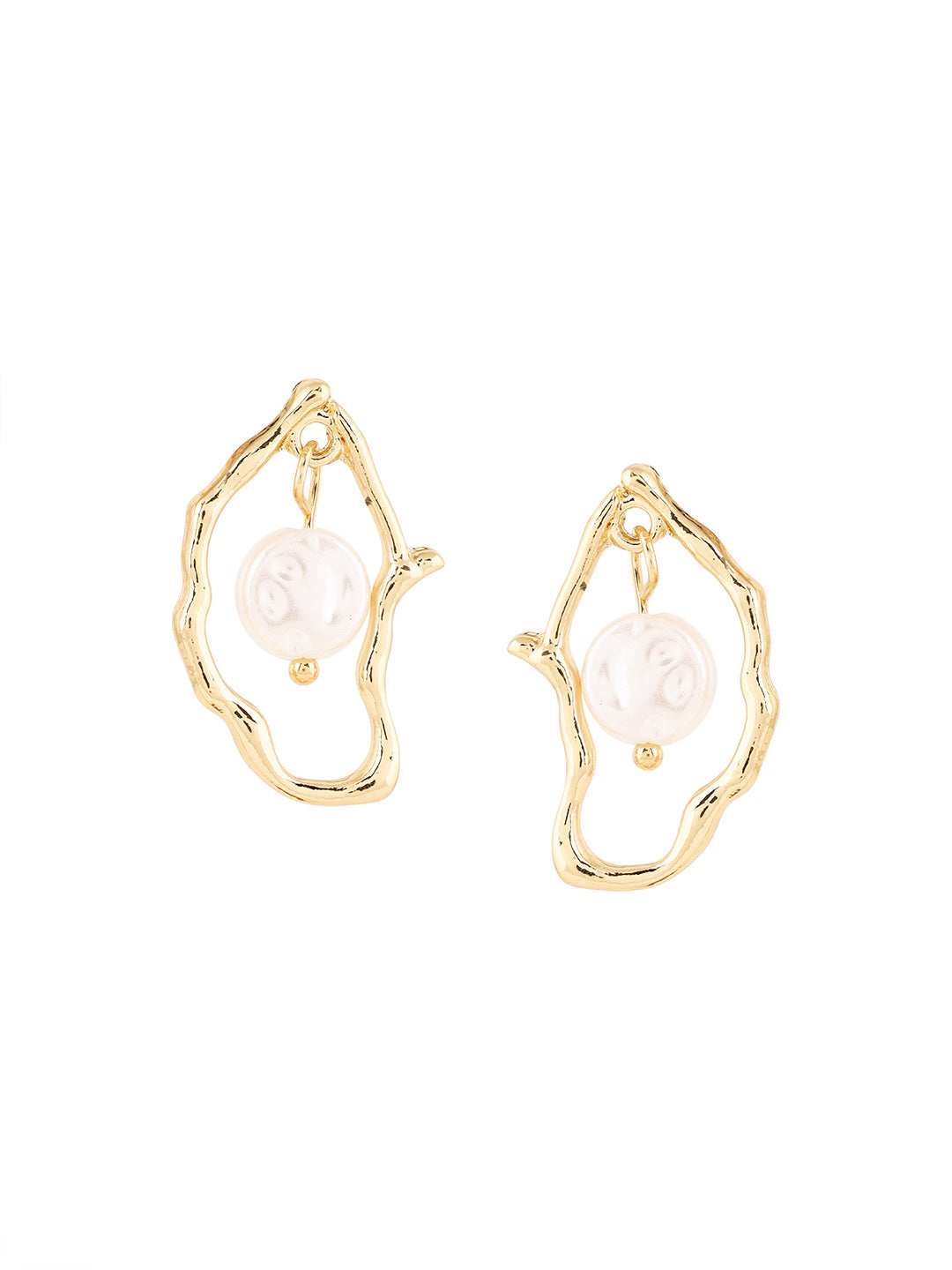 Priyaasi Swirl Metallic Shape Pearl Hanging Drop Shape Earrings