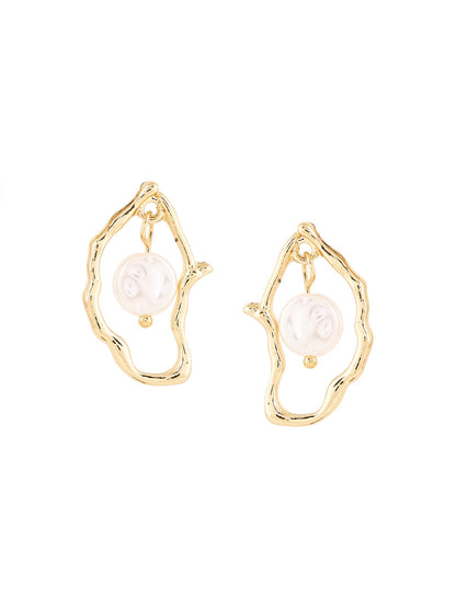 Priyaasi Swirl Metallic Shape Pearl Hanging Drop Shape Earrings