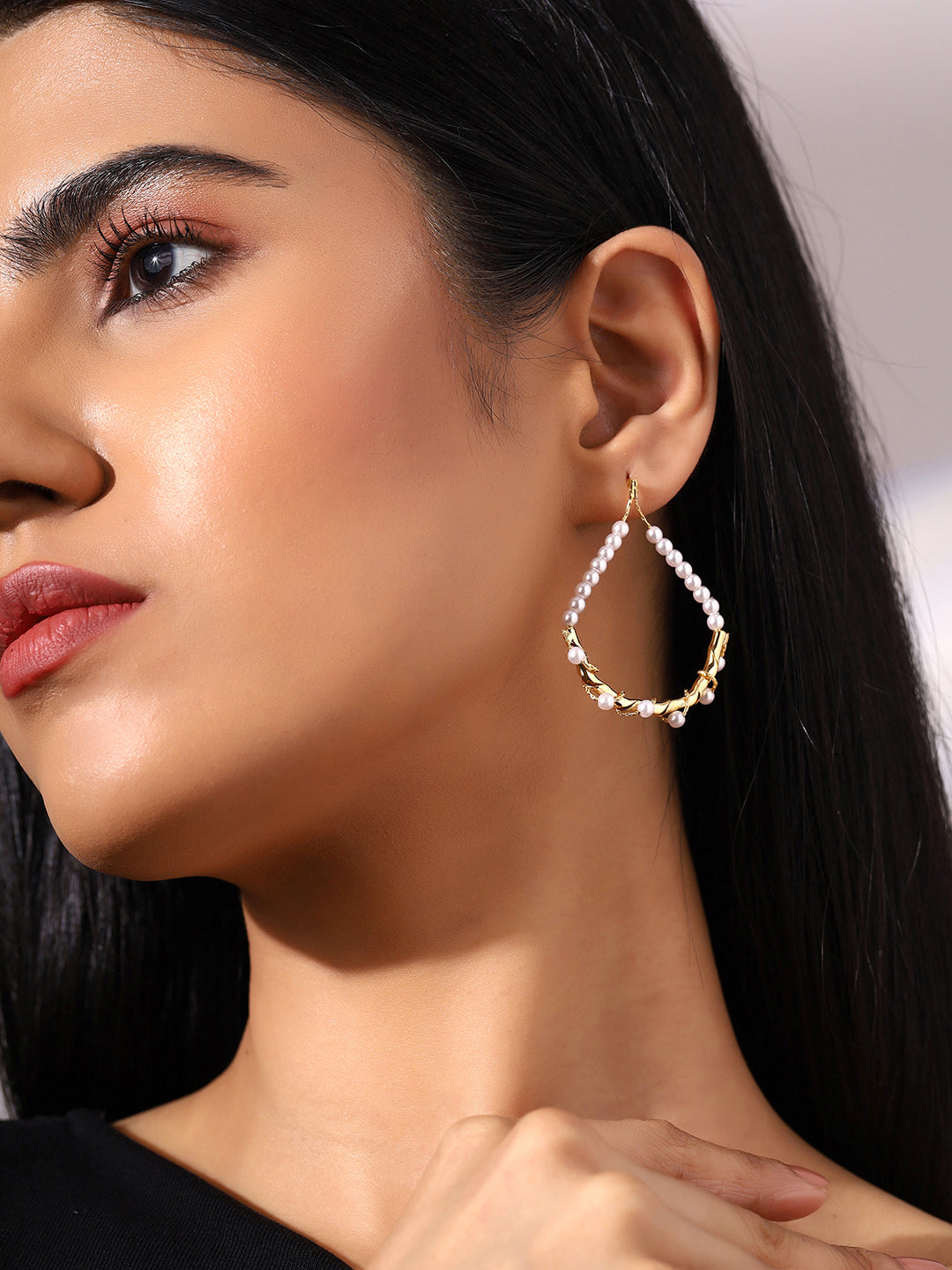 Prita Pearl Gold Plated Hangings Earrings