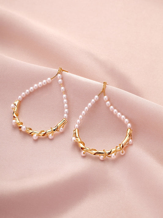 Prita Pearl Gold Plated Hangings Earrings