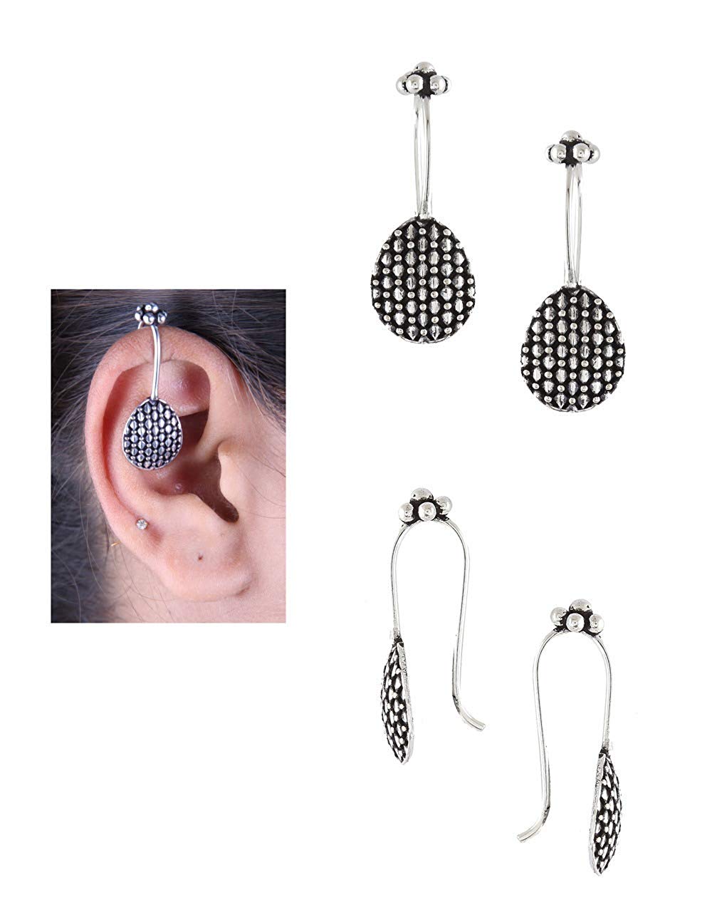 Silver Plated Oval Earcuff For Women