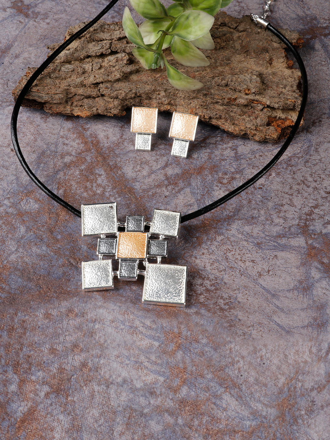 Multi-Color Silver Plated Geometric Pendant Set