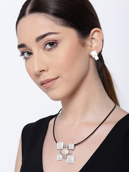 Multi-Color Silver Plated Geometric Pendant Set