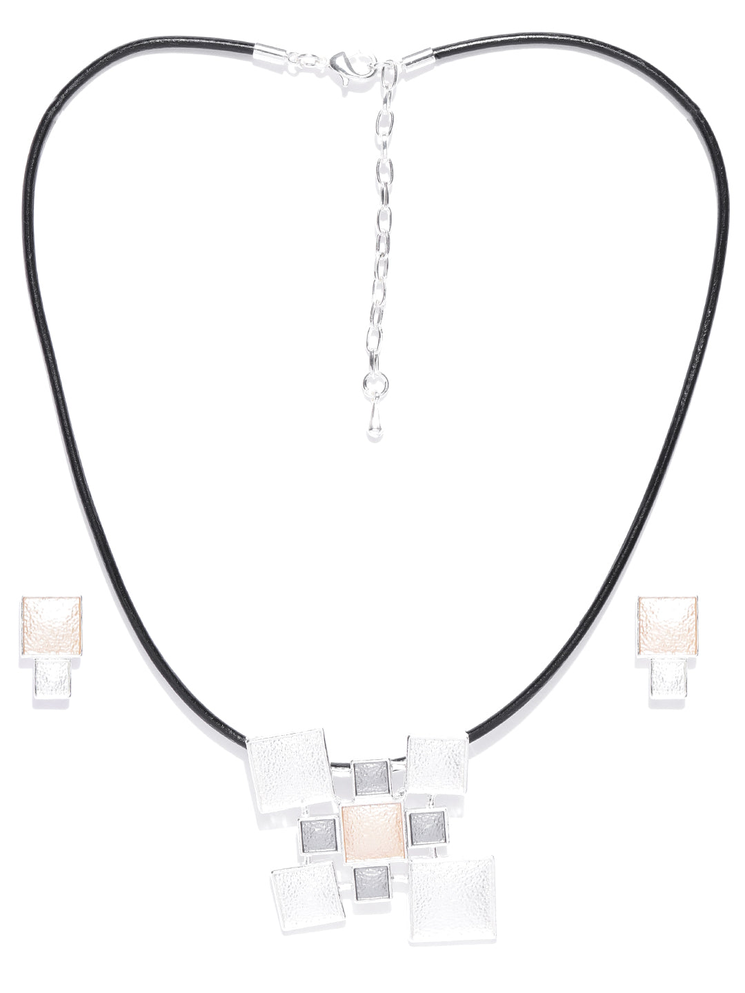 Multi-Color Silver Plated Geometric Pendant Set