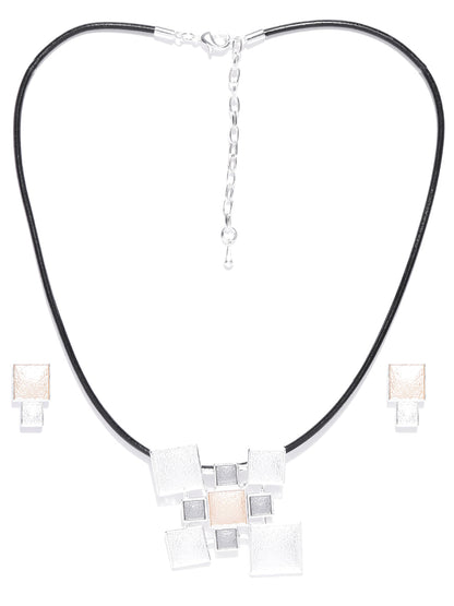 Multi-Color Silver Plated Geometric Pendant Set