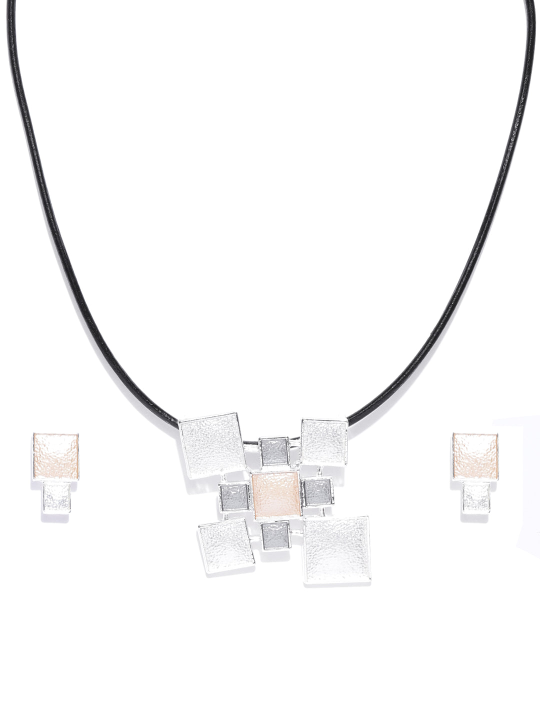 Multi-Color Silver Plated Geometric Pendant Set